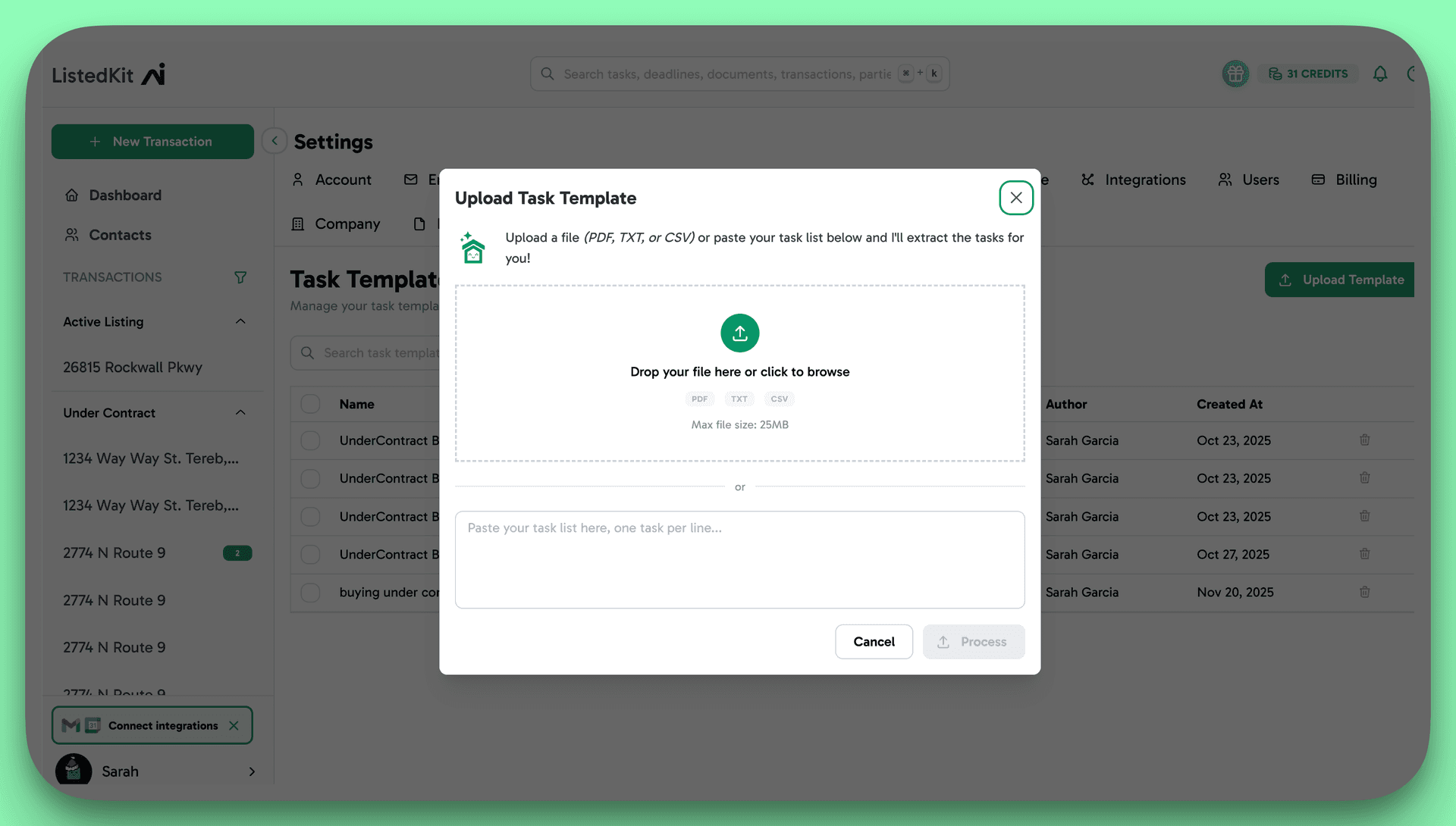 ListedKit template upload options